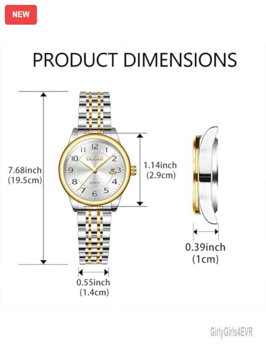 Luxury Classic Small Ladies Watch Gold Silver Two Tone Stainless Steel Date